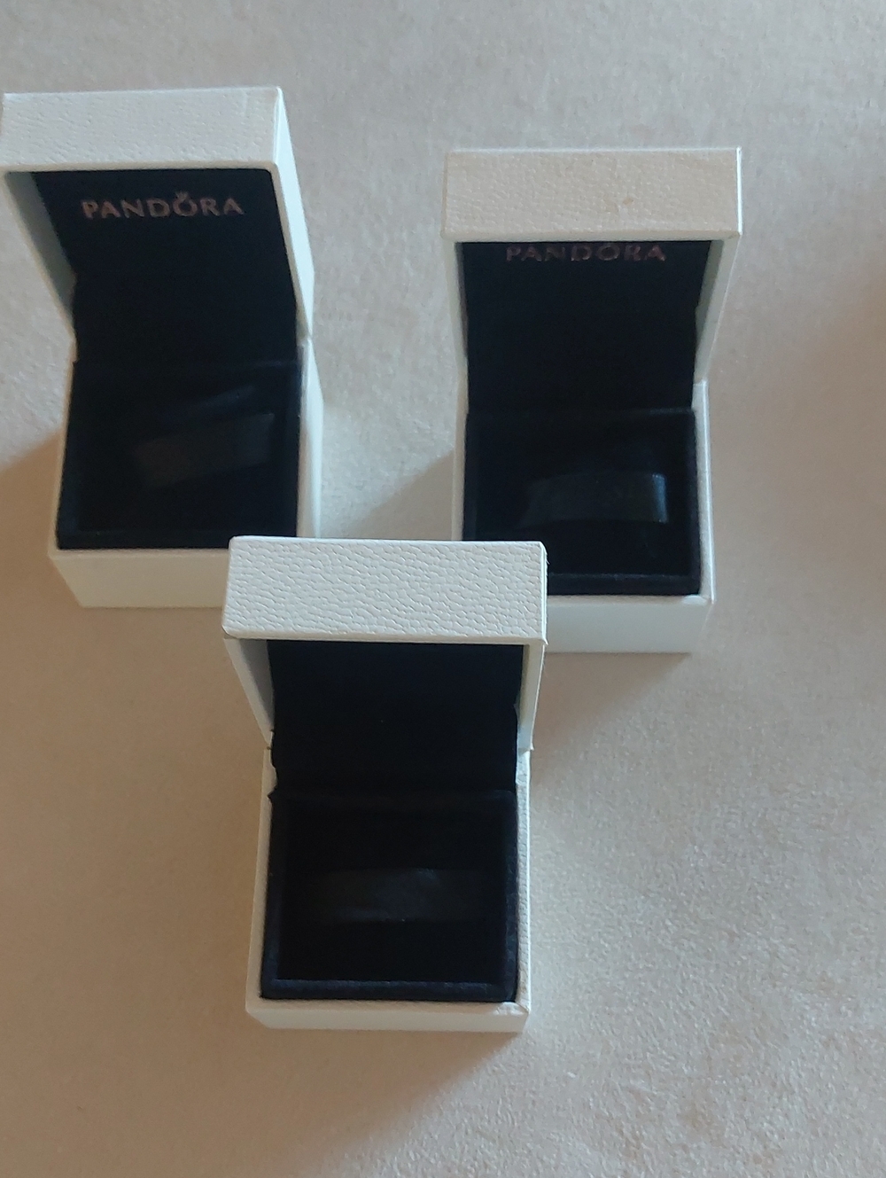 Pandora White Jewelry Ring Boxes with Black Interior (Set of 3)